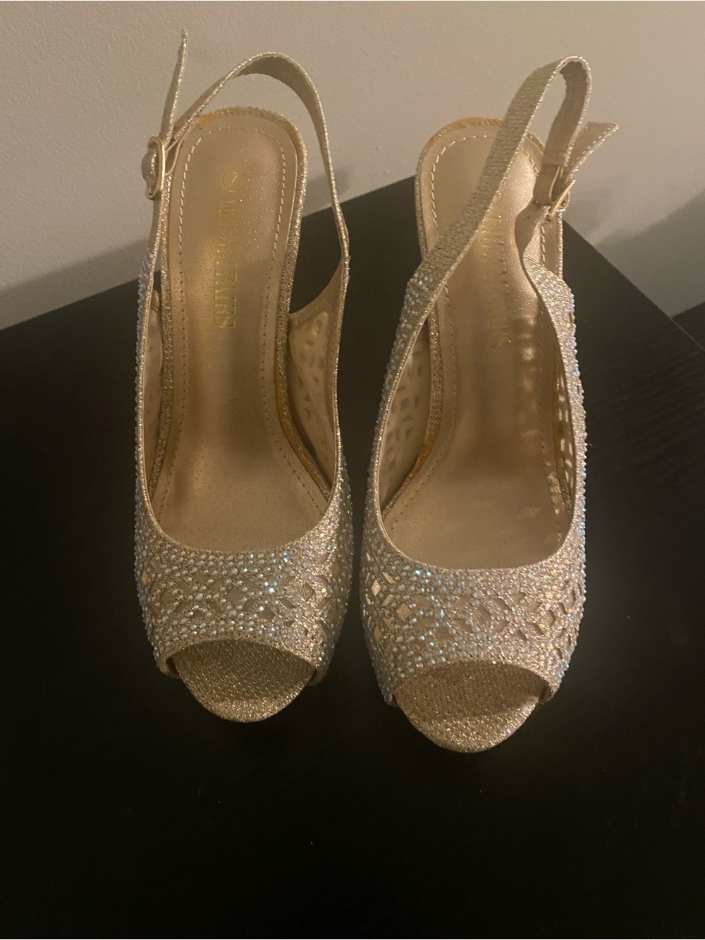 Dream Pairs Gold Glitter Slingback Peep-Toe Heels